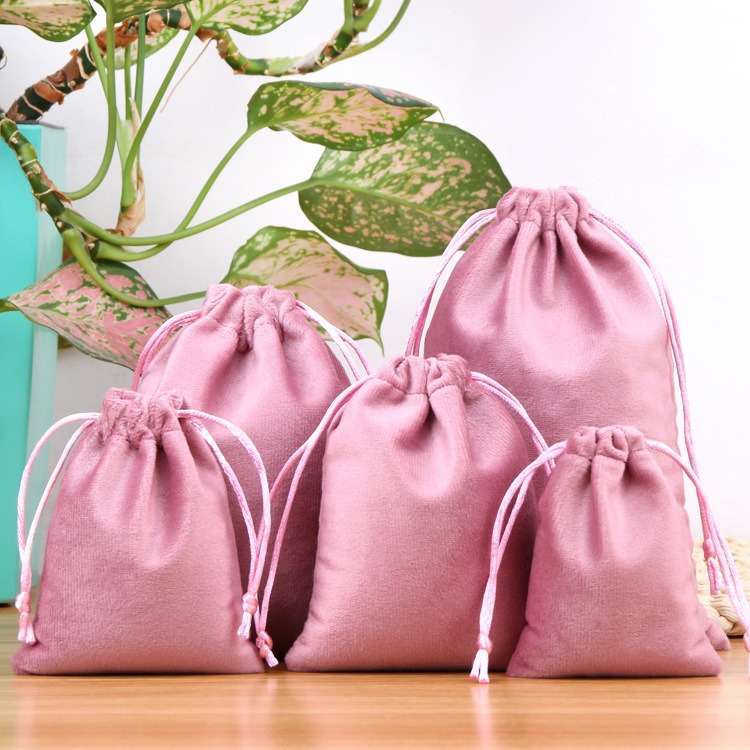 Flocked cordón bolsillo de terciopelo joyería personalizada bolsa de tela pequeña bolsa de tela cerrada bolsa de tela gris