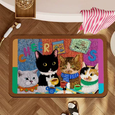 Cartoon Cute Kitten Soft Diatom Mud Floor Mat Water-Absorbent Non-Slip Bathroom Floor Mat Bathroom Door Wear-Resistant Carpet (Avtomobil döşəmə paspasları) - kitten-1-bath-mat-4060cm-diatom-mudabsorbent-and-quick-drying
