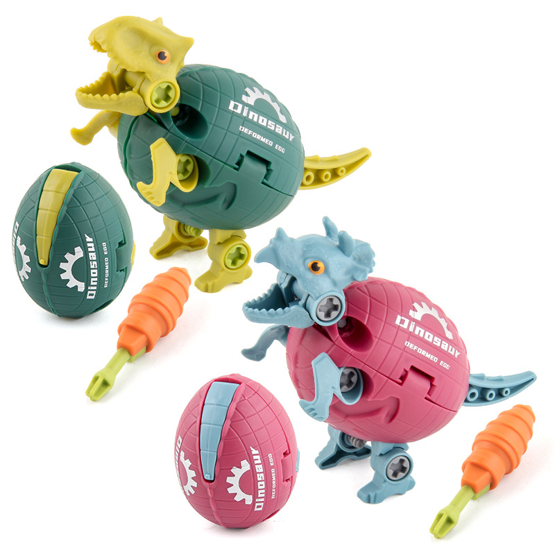 Transfronterizo de exportación de los niños de bricolaje deformación montado huevo de dinosaurio Tyrannosaurus Triceratops desmontaje dinosaurio huevo juguete de montaje
