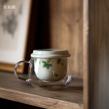 茶水分离杯玻璃耐热泡茶杯带盖过滤家用喝茶杯办公室家用手绘茶杯