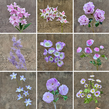 紫色仿真花摆件婚庆用花场景布置浅紫色玫瑰花蝴蝶兰绣球假花批发