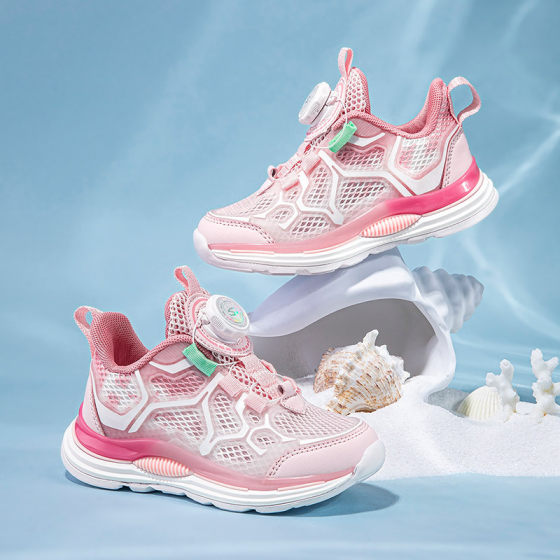 HOBIBEAR single net summer rotating buckle boys big mesh sneaker breathable girls running shoes factory outlet