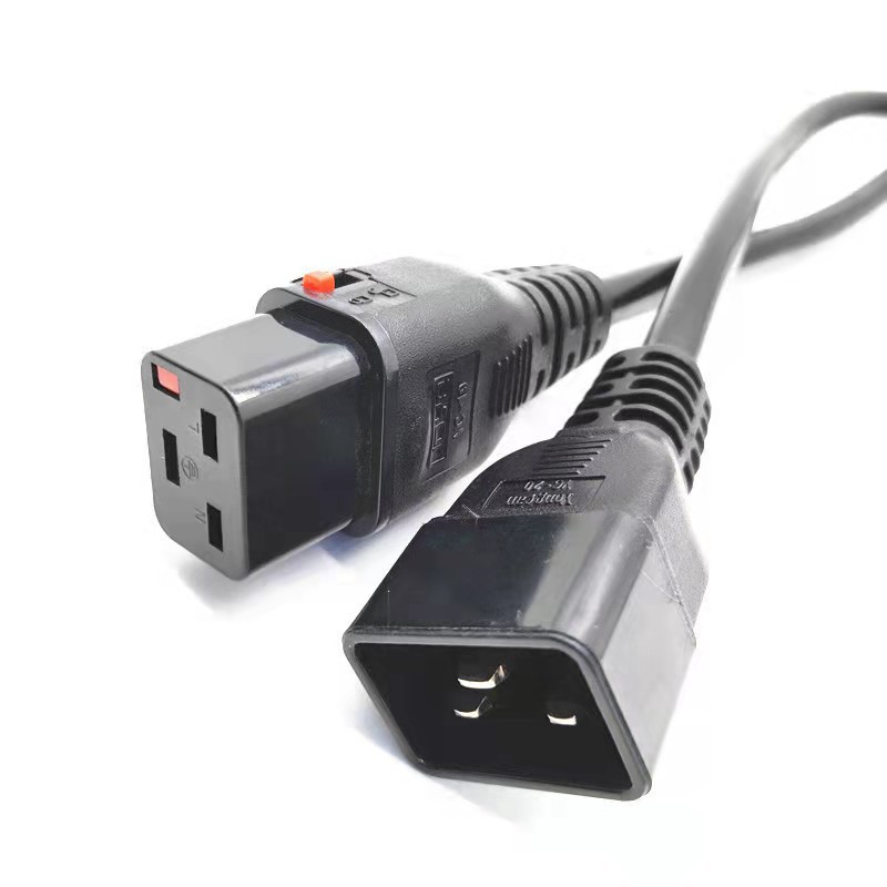 带锁C19转C20插头电源线16A横孔品字尾公母插延长线3芯
