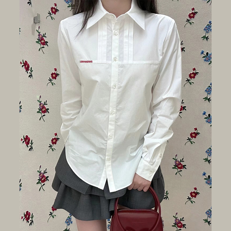 [in Stock] Formal Business Shirt Ol Workplace Commuting Style Elegant Design Tuck Long Sleeve Shirt 24611