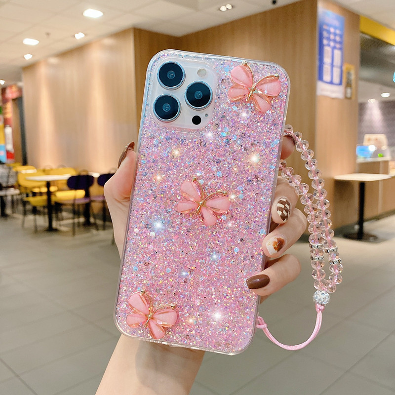 iPhone17Pro、Apple 15/14対応、高級ラインストーン蝶々スパンコール付き、接着剤付きストラップ、13用ソフトケース|undefined