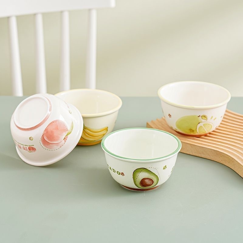 フルーツシリーズ ピーチ 高価値 家庭用陶器丼 プレート 釉下色 リボン スプーン かわいい食器セット ML|undefined