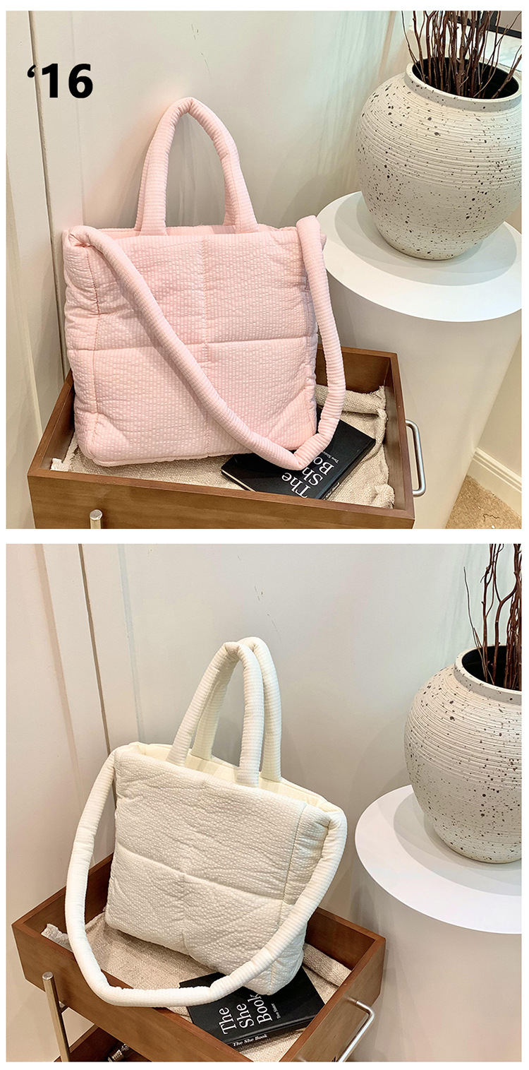 High quality texture tote bag nylon cotton bag large capacity shoulder messenger bag soft plaid handbag down bag_voghion.com