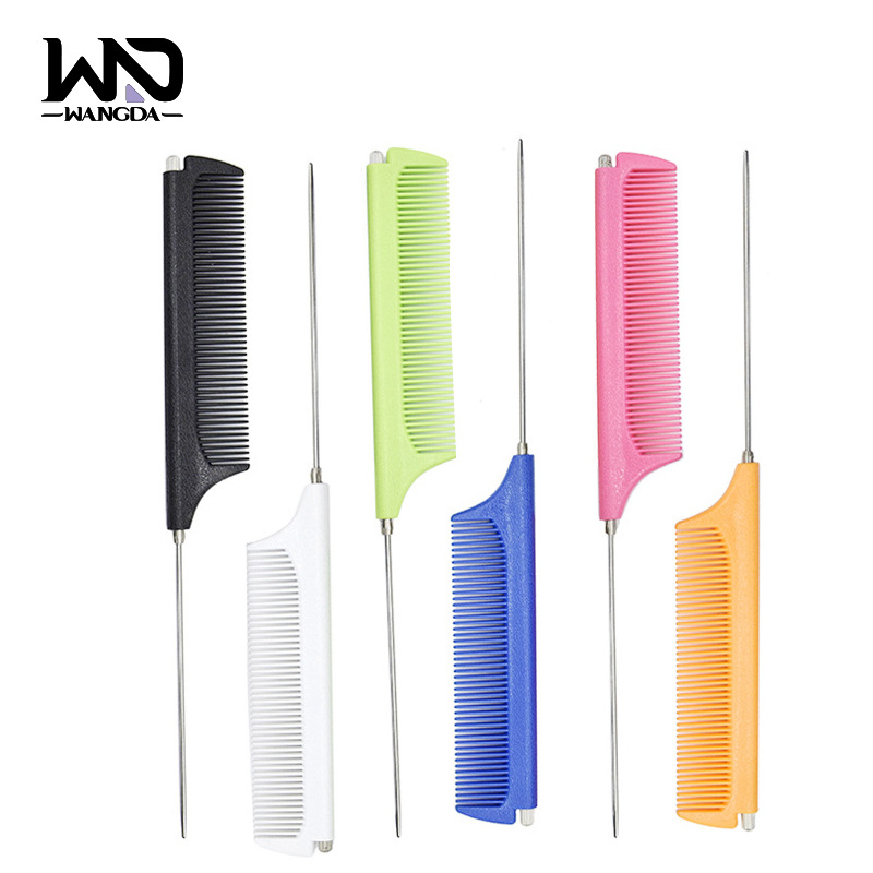 Pelo puntiagudo cola peluquería telescópica peine de acero retráctil aguja puntiaguda cola peine de recogida de pelo conveniente aguja de acero peine