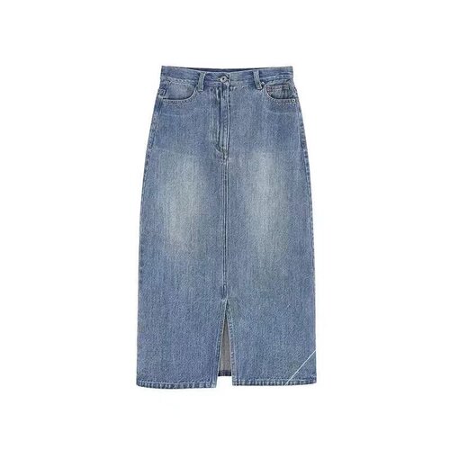 Split medium and long summer front  retro spring and summer cowboy women's new slimming A-line skirt high waist