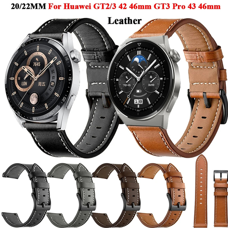 Suitable for Garmin Venu2Plus Huawei Gt3 Pro Huami Amazfit Gtr3 20/22mm Leather Strap