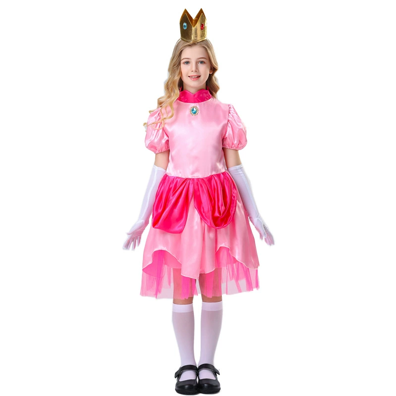 Платье принцессы Бики Peach (персик), костюм по мотивам игры Марио, в комплекте перчатки и корона