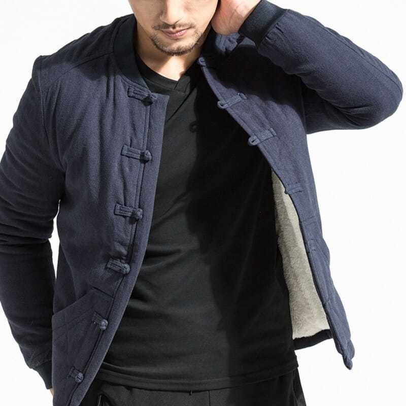 冬季新款唐装复古风盘扣加绒棉麻外套中国风男装潮流中式汉服棉衣