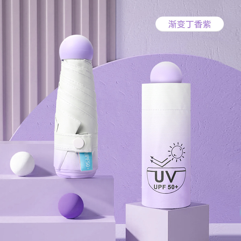 Gradiente cápsula paraguas para mujeres protector solar anti-UV paraguas de sombra de sol doble uso 50% mini compacto portátil