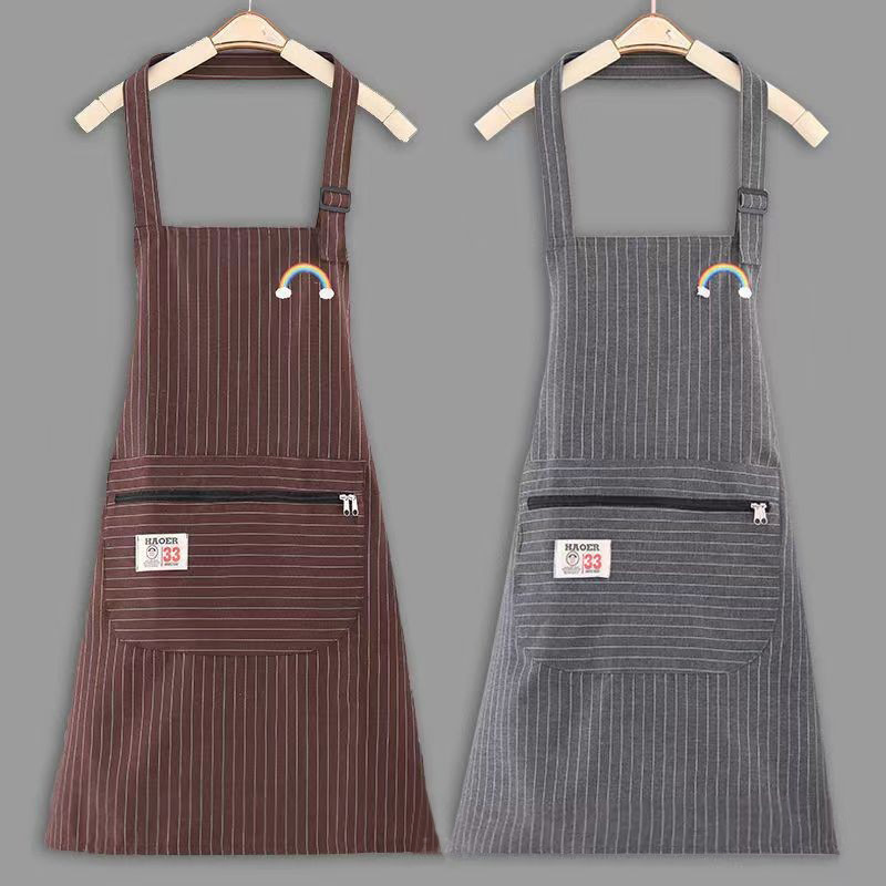 Striped Fashion Simple Apron Cotton Mid-Length Catering Work Clothes Shoulder Straps Kitchen Anti-Fouling Apron