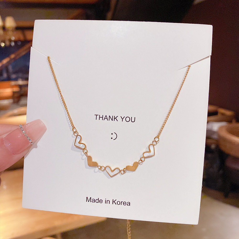 Korean Style Heart Shape Titanium Steel Tassel Chain Inlaid Gold Necklace 1 Piece display picture 1