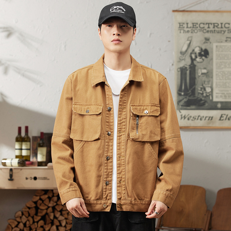 Men's Spring New Product Washed Denim Jacket Loose and Versatile Pure Cotton Retro Work Top Coat_voghion.com