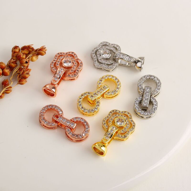 Ancient Gold Color-Preserving Micro-Paved Zircon High-End Pearl Necklace Bracelet Tied with Thread Finishing Buckle DIY Jewelry Accessories