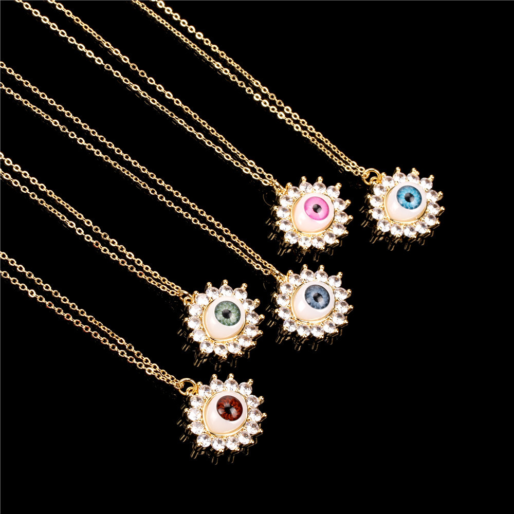 Fashion Demon Eyes Color Zircon Pendant Copper Necklace