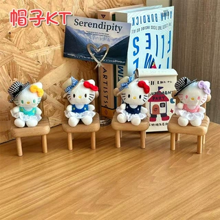 草帽红格kt猫咪挂件背包可爱毛绒公仔玩偶车钥匙扣挂饰节日送礼物