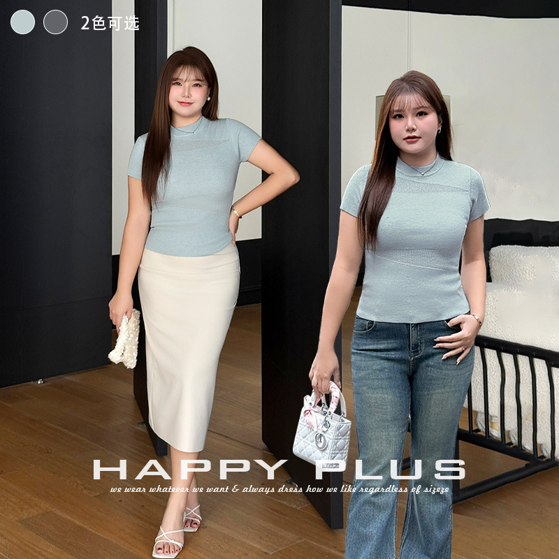 Runqi Plus Size Hollow Out Knitted Slim Fit Half Turtleneck Top 9524 Spring New Style Regular Shoulder 6 Wool Short Sleeve Top Runqi Plus Size Hollow Out Knitted Slim Fit Half Turtleneck Top 9524 Spring New Style Regular Shoulder 6 Wool Short Sleeve Top
