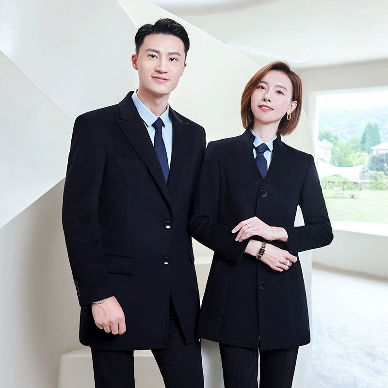 Woolen coat, demi-season fashionable black woolen jacket for men and women