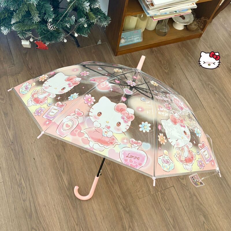 In-Stock Wholesale Japanese Original Matte Transparent Long-Handled Umbrella with Cute Doll Head and Straight Shaft