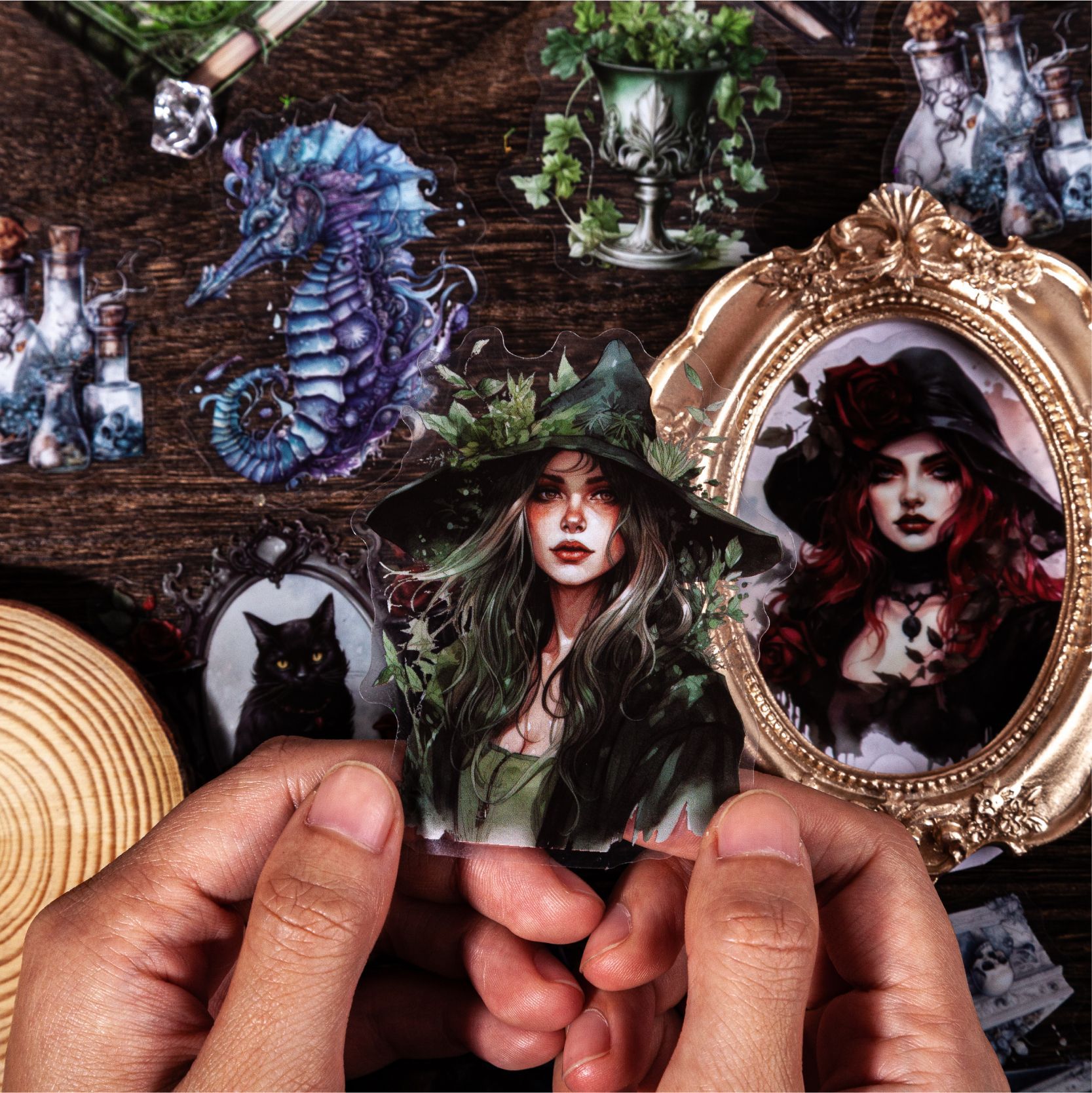 RetroStory PET etiqueta paquete serie bruja gótica tema material Diario 20 unidades en 6 tipos