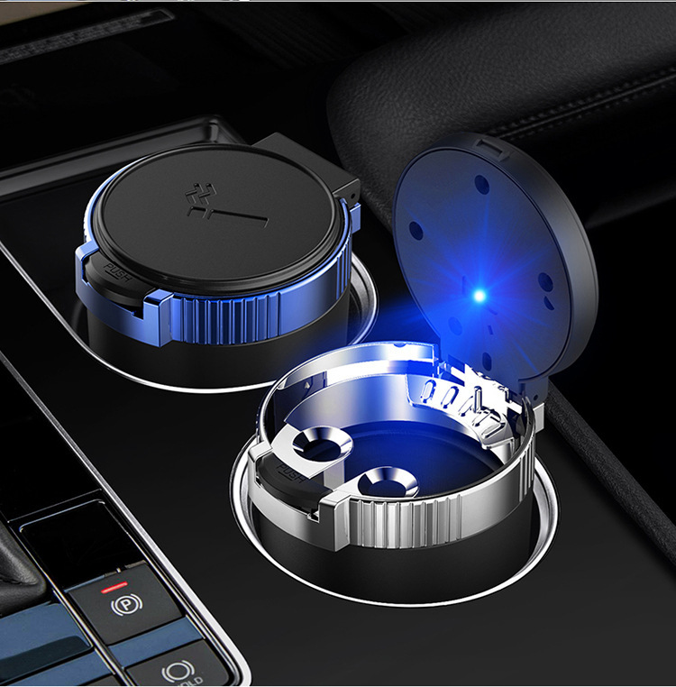Car Ashtray Multifunctional Personality Creative Ashtray with Lid LED Light Portable Ashtray for Car