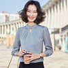 灰色衬衫女长袖女春秋韩版设计感上衣收腰显瘦时尚气质打底衫
