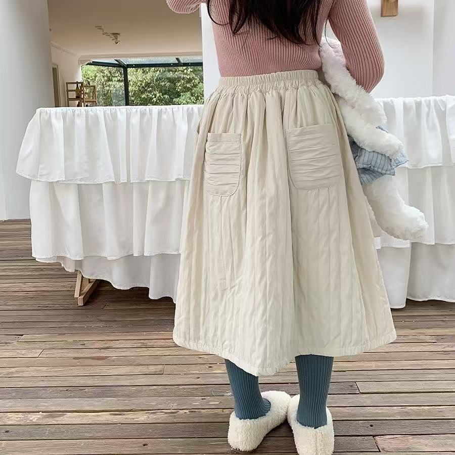 Vesta infantil de invierno para niños y niñas, estilo coreano de mezcla de mezcla de doble cinturón grueso, falda media larga