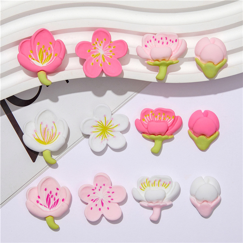 Peach Blossom Resin Small Accessories Cultural and Creative Fridge Magnets Flower Shoe Charms Handmade Phone Chain DIY Jewelry Accessories Materials