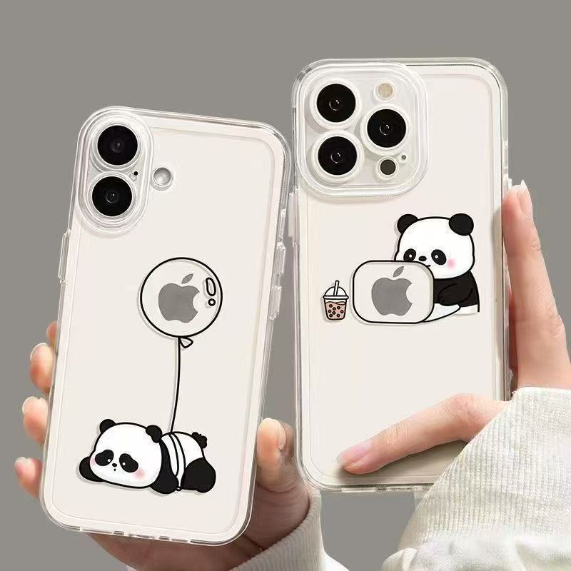 Panda Lying down at Work Suitable for iPhone 17 Pro Phone Case, Full Coverage for Apple 16, 15, 14, Cute Couple Design