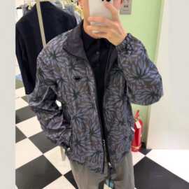 双面穿花卉印花夹克男立领防风外套宽松韩系潮流百搭上衣
