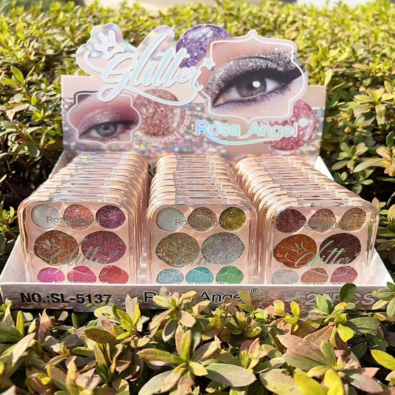 RosaAngel nuevos productos de comercio exterior transfronterizo 12 colores multicolor amor polvo de cebolla dorada full sequins sombra de ojos plato maquillaje al por mayor