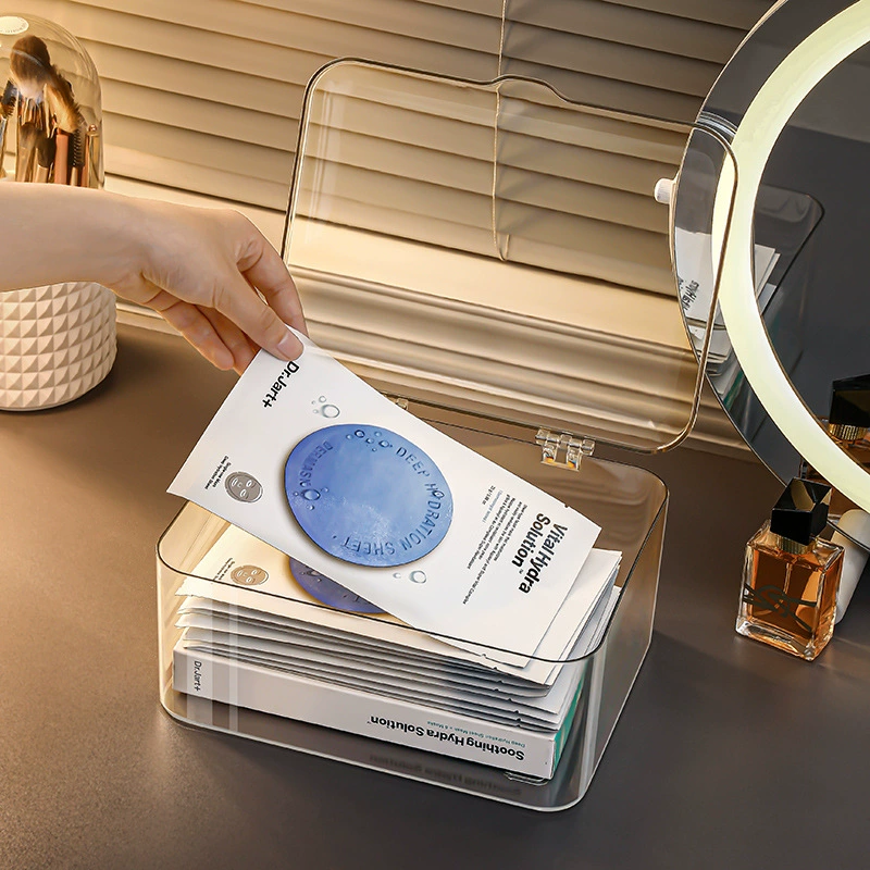 Прозрачная коробка для масок Ящик для хранения косметики Настольная стойка для хранения Туалетный столик Уход за кожей Акриловый ящик для хранения