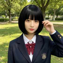 假发短发女韩式风少女波波头化纤高温丝黑色短直发全头套厂家批发