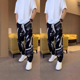 冰丝裤男夏季新款垂感男士直筒裤夏潮流束脚裤宽松休闲九分运动裤