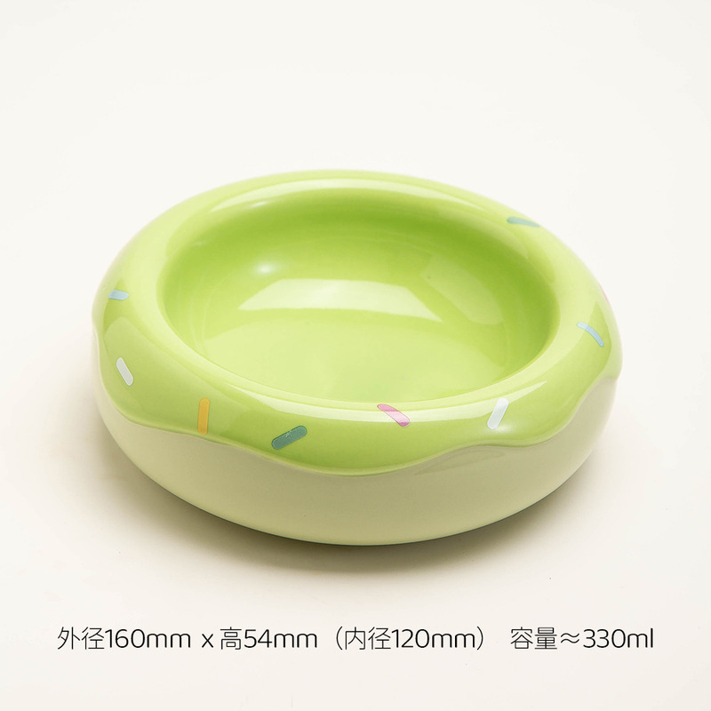 马卡龙甜甜圈陶瓷猫碗猫食盆大口径矮脚猫狗碗狗盆防打翻小型犬|undefined
