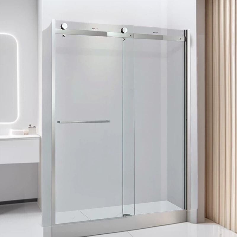 Frameless Straight-Line Shower Room with Wet and Dry Separation Glass Partition, Bathroom Sliding Door, Mirror Finish