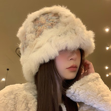 毛茸茸兔毛醒狮帽女秋冬季加绒加厚保暖渔夫帽显脸小防寒针织帽子