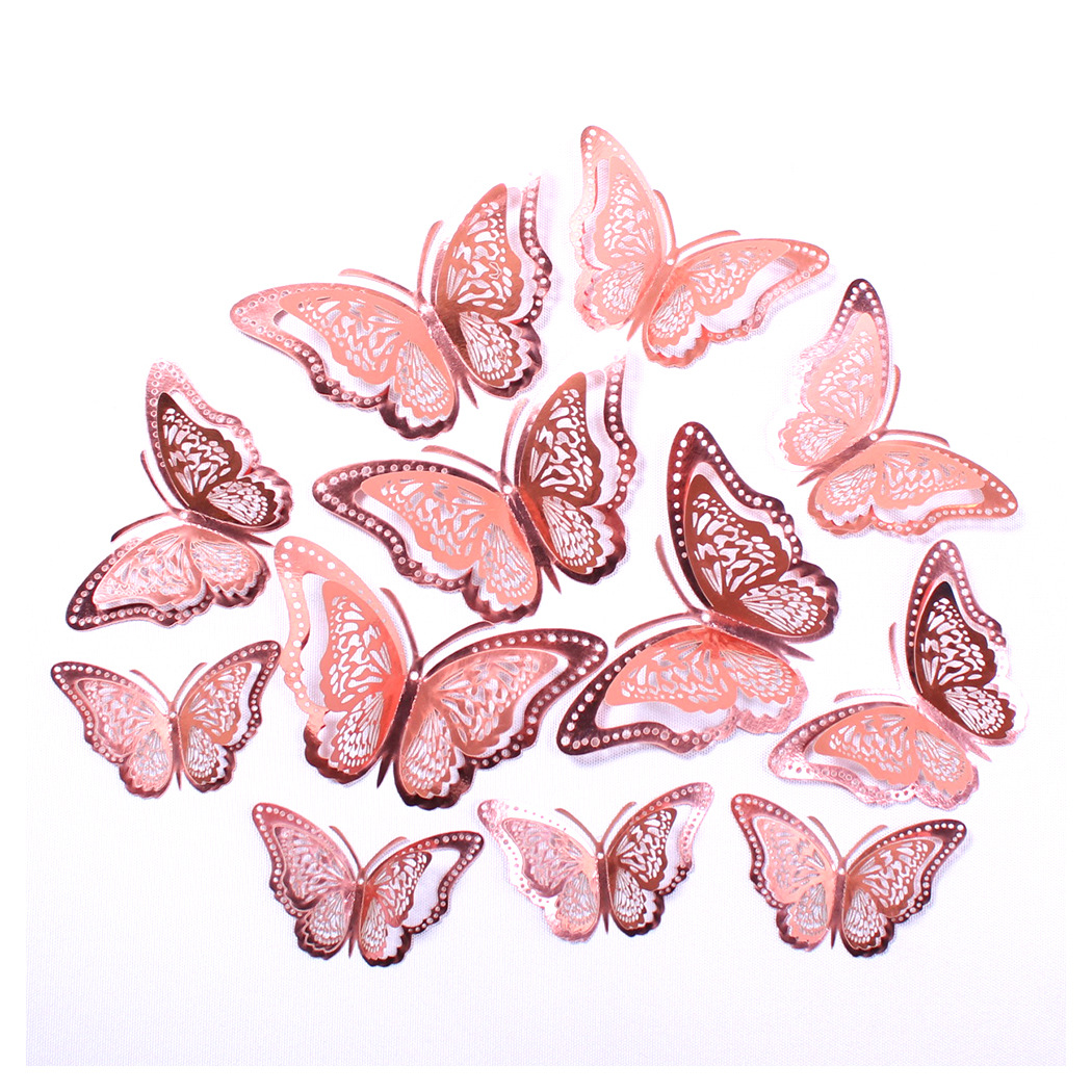 Fábrica al por mayor 12 pegatinas de pared de mariposas huecas hogar festivo decoración navideña decoración mariposa tridimensional 3D