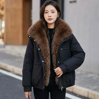 跨境可拆卸大毛领棉服女202冬季新款棉衣休闲加厚宽松派克服外套
