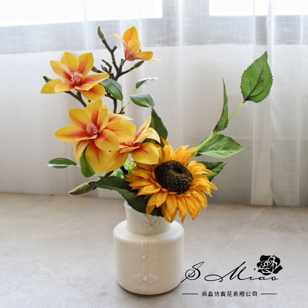Simulación de flores magnolia flores de sol bonsai decoración creativa fábrica directa de plantas verdes artificiales flores falsas imitación de maceta image 7