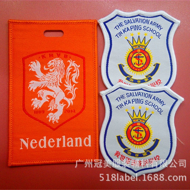 Anti-Glare Multi-Color Label Woven Label Special-Shaped British Style Overlock Woven Label School Association Logo Velcro Cloth Sticker Customization