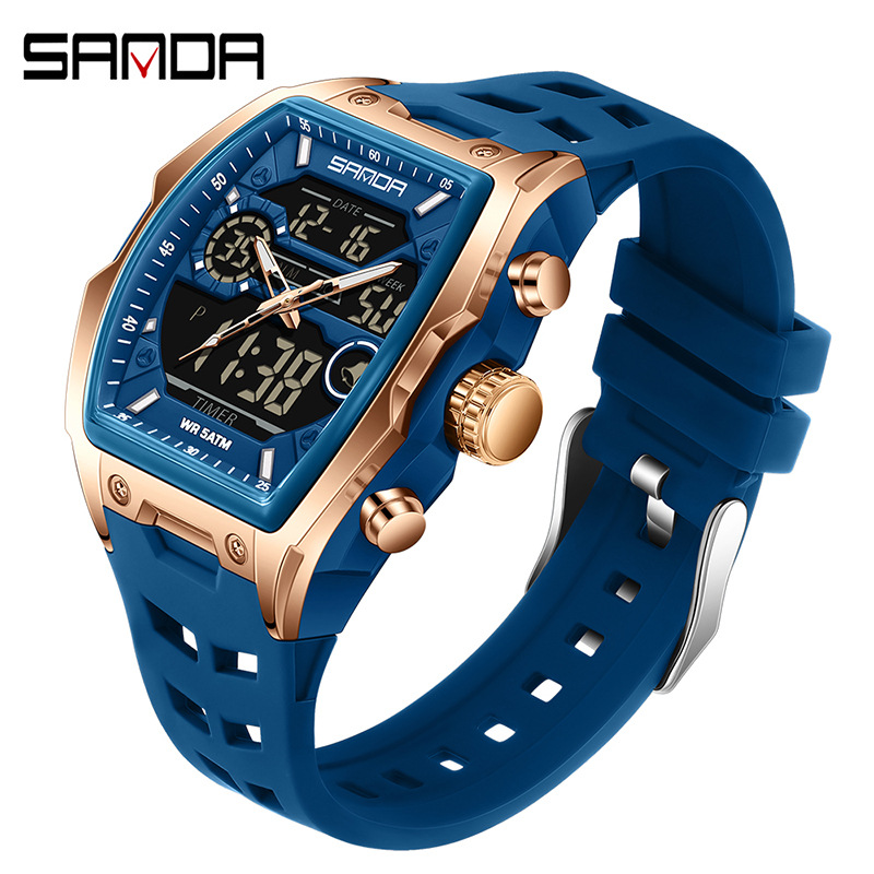 Sanda reloj electrónico reloj deportivo multifuncional en forma de barril de vino reloj despertador de fiesta estudiantil reloj impermeable 6235