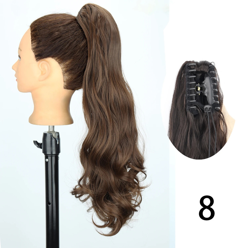 24inch ロングカーリーポニーテール高温繊維女性ビッグウェーブカーリーヘアグリップクリップポニーテールエクステンション|undefined