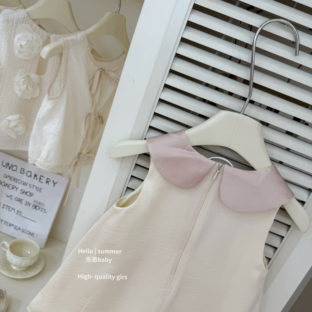 [Ropa para niños Le En] Vestido beige de verano para niñas de alta calidad original Vestido de moda occidental Vestido chaleco