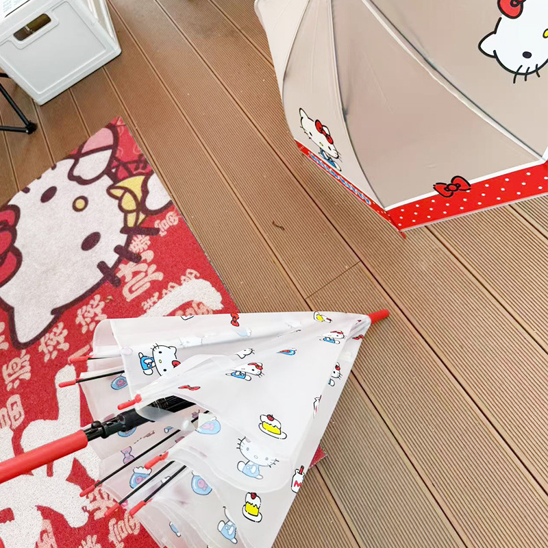 正版hellokitty磨砂透明雨伞长柄伞kt凯蒂猫儿童小学生可爱直杆伞|undefined