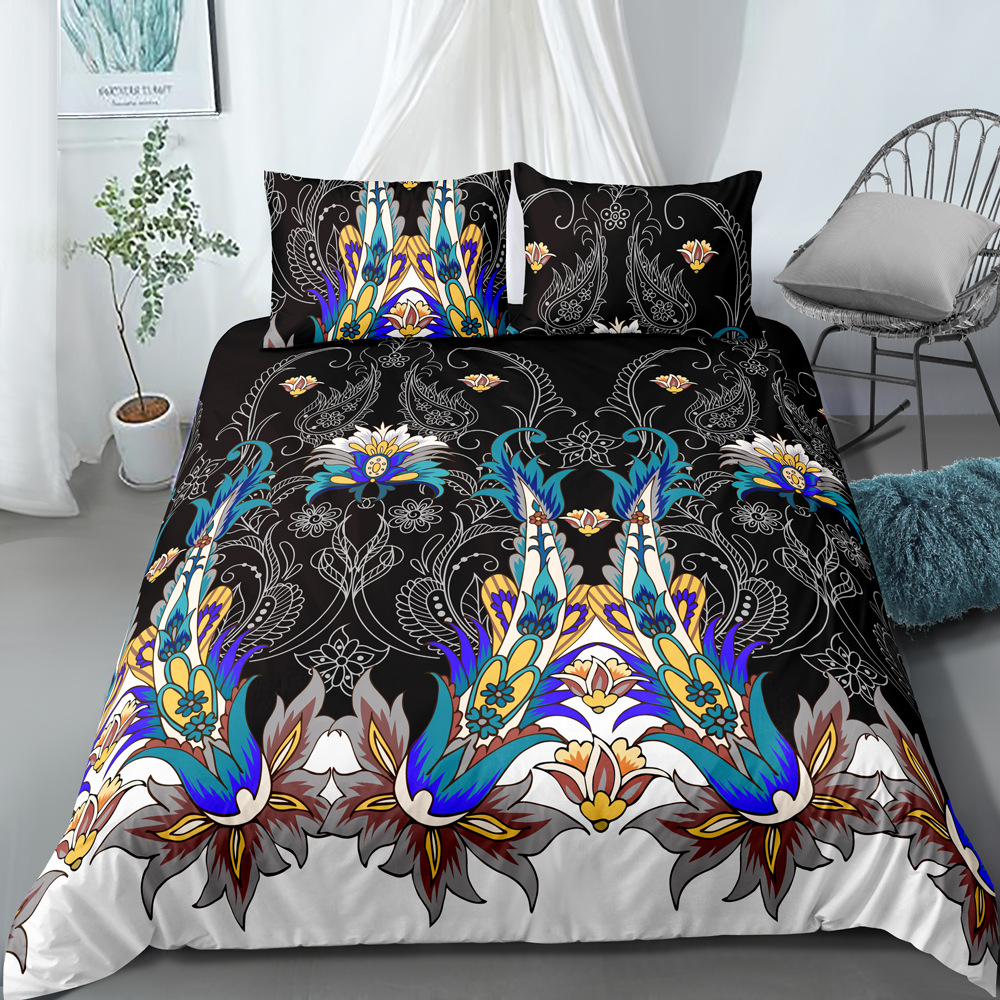 Parure de lit trois pièces de style ethnique imprimé numérique, housse de couette et taie d'oreiller, personnalisable, nouvelle collection_voghion.com