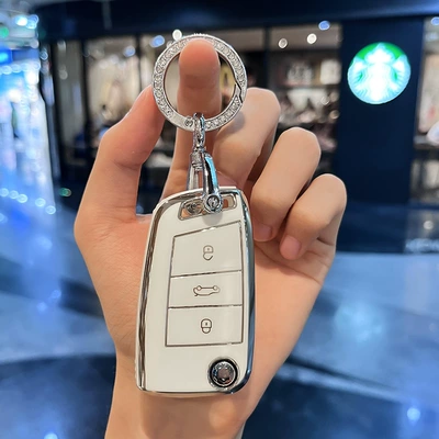 Suitable for 17 Volkswagen passat key case Old 18 passat car protective case buckle men's high-end women (Car key bag) - volkswagen-i-folding-3-key-white-single-shell-diamond-ring